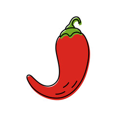 Hot chili pepper. Vegetable sketch. Color simple icon. Hand drawn vector doodle illustration