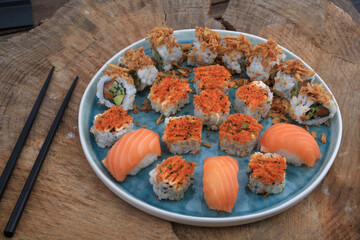 variety sushi dish as asian food