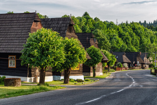Wooden rural cottages in village Podbiel, Slovakia
