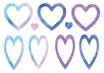 watercolor set heart love blue pink hand drawn