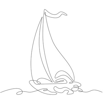 recommend clip art: One continuous line.The sailing ship sails in the waters of the sea. Sea transport takes tourists on a journey. One continuous drawing line logo isolated minimal illustration.