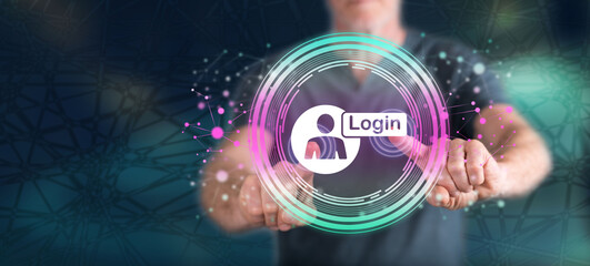 Man touching a login concept