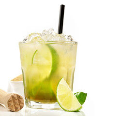 Caipirinha Cocktail on white Background - Isolated copy space