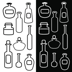 Vector illustration of different bottles. Isolated vector illustration hardware icons.