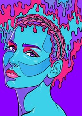 Pop art woman illustration with comic style psychedelic background