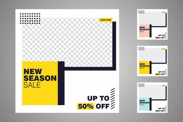 New set of editable minimal banner templates. Suitable for social media posts and web or internet ads. Vector illustration with photo college.