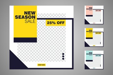 New set of editable minimal banner templates. Suitable for social media posts and web or internet ads. Vector illustration with photo college.