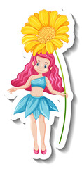 A sticker template with a beautiful fairy cartoon character