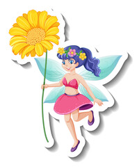 A sticker template with a beautiful fairy cartoon character