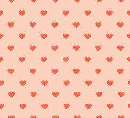 Seamless pattern with red hearts,  isolated on a beige background. Geometric print. Perfect for Valentine's Day background, wrapping paper, fabric. Hand-drawn vector illustration.