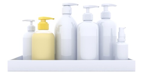 Set of bottles isolated on white background.3d Render Illustration.