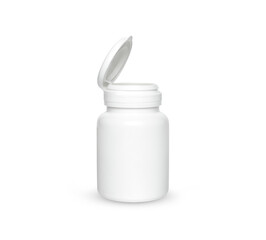 White plastic medicine bottle isolated on white background
