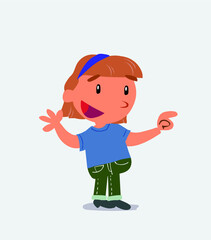 cartoon character of little girl on jeans laughing a lot while showing something