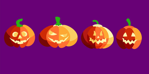 Set pumpkin on background. The main symbol of the Happy Halloween holiday. Orange pumpkin with smile for your design for the holiday Halloween. Vector illustration.

