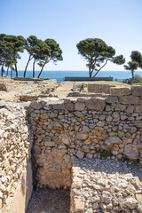 Archaeological Remains of ancient city Empuries. Remains of a Greek rampart. Archaeology Museum of Catalonia, Spain.