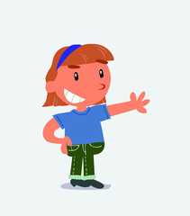  very happy cartoon character of little girl on jeans with a exam in hand