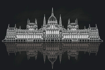 Obraz premium Vector sketch of Hungarian Parliament Building. Budapest, Hungary.