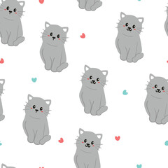 Seamless pattern with cute cartoon kitten for fabric print, textile, gift wrapping paper. colorful vector for textile, flat style