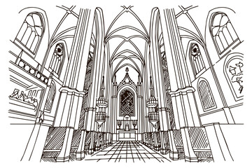 vector sketch of interior of Minoritenkirche, Vienna, Austria.