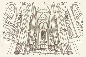 vector sketch of interior of Minoritenkirche, Vienna, Austria.