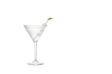 Gibson martini cocktail with onions isolated on white background. Copy space