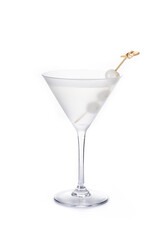 Gibson martini cocktail with onions isolated on white background