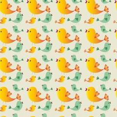 Easter seamless background with chickens...Cartoon illustration as texture...Happy Easter.