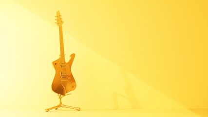 gold guitar on yellow background