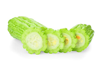 Bitter or bitter melon isolated on a white background. Horizontal, Selective focus.