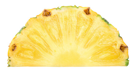 Pineapple slices isolate. Cut pineapple on white. Half of slice top view. With clipping path.