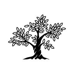 olive tree icon vector isolated in black and white
