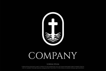 Life Root Christian Jesus Cross Church Chapel Religion Logo Design Vector