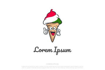 Italian Gelato Ice Cream Mascot Character Logo Design Vector