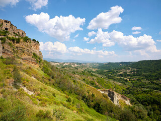 Naklejka premium Civita di Bagnoregio, city of culture, located in the valley of the badlands. City of Etruscan origin, also known as 