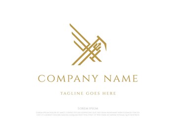 Trident Hawk Eagle Falcon Line Outline Monogram Logo Design Vector