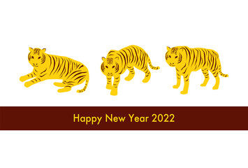 Fototapeta na wymiar 2022年寅年の年賀状イラスト: 三頭の虎