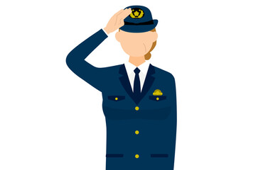 シニア女性警官のポーズ、敬礼