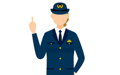 シニア女性警官のポーズ、指さし