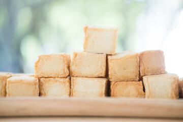 A pile of diced fish tofu