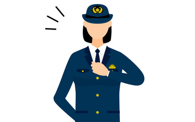若い女性警官のポーズ、胸を叩く