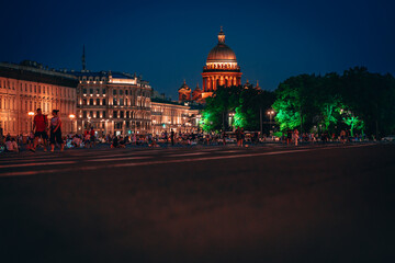 Fototapeta na wymiar View of St. Isaac's Cathedral at night in St. Petersburg. Saint Petersburg, Russia - 22 June 2021