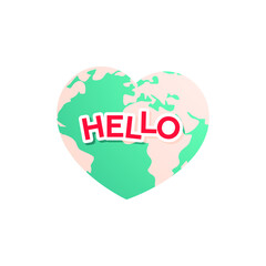 Travel Sticker. Modern Flat Vector Concept Illustrations. Heart Shape Globe with Hello Sign Icon. Social Media Ads.