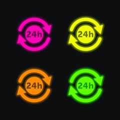 24 Hours Symbol four color glowing neon vector icon