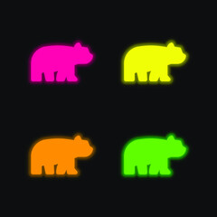 Bear four color glowing neon vector icon