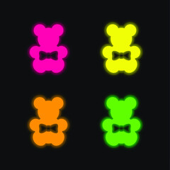 Bear four color glowing neon vector icon