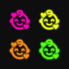 Baby four color glowing neon vector icon