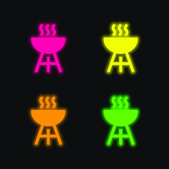 Bbq four color glowing neon vector icon