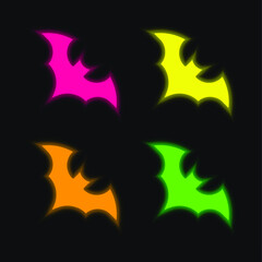 Bat four color glowing neon vector icon