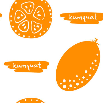 Seamless pattern with kumquat. Colorful paper cut culinary herbs isolated on white background. Doodle hand drawn vector illustration