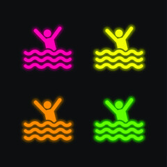 Beach four color glowing neon vector icon